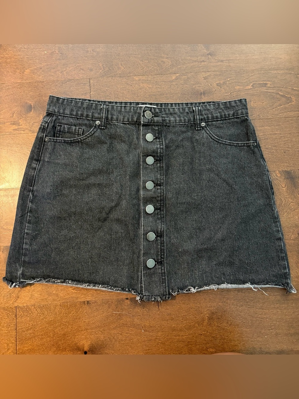 Mud Pie Black Button-Front Denim Mini Skirt